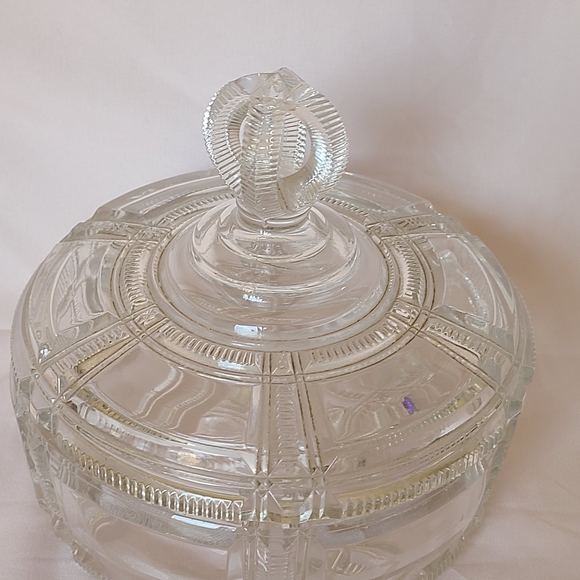 Antique Duncan & Sons Glass Cryptic Zipper Nova Scotia Ribbon Stars Candy Dish - Picture 3 of 9